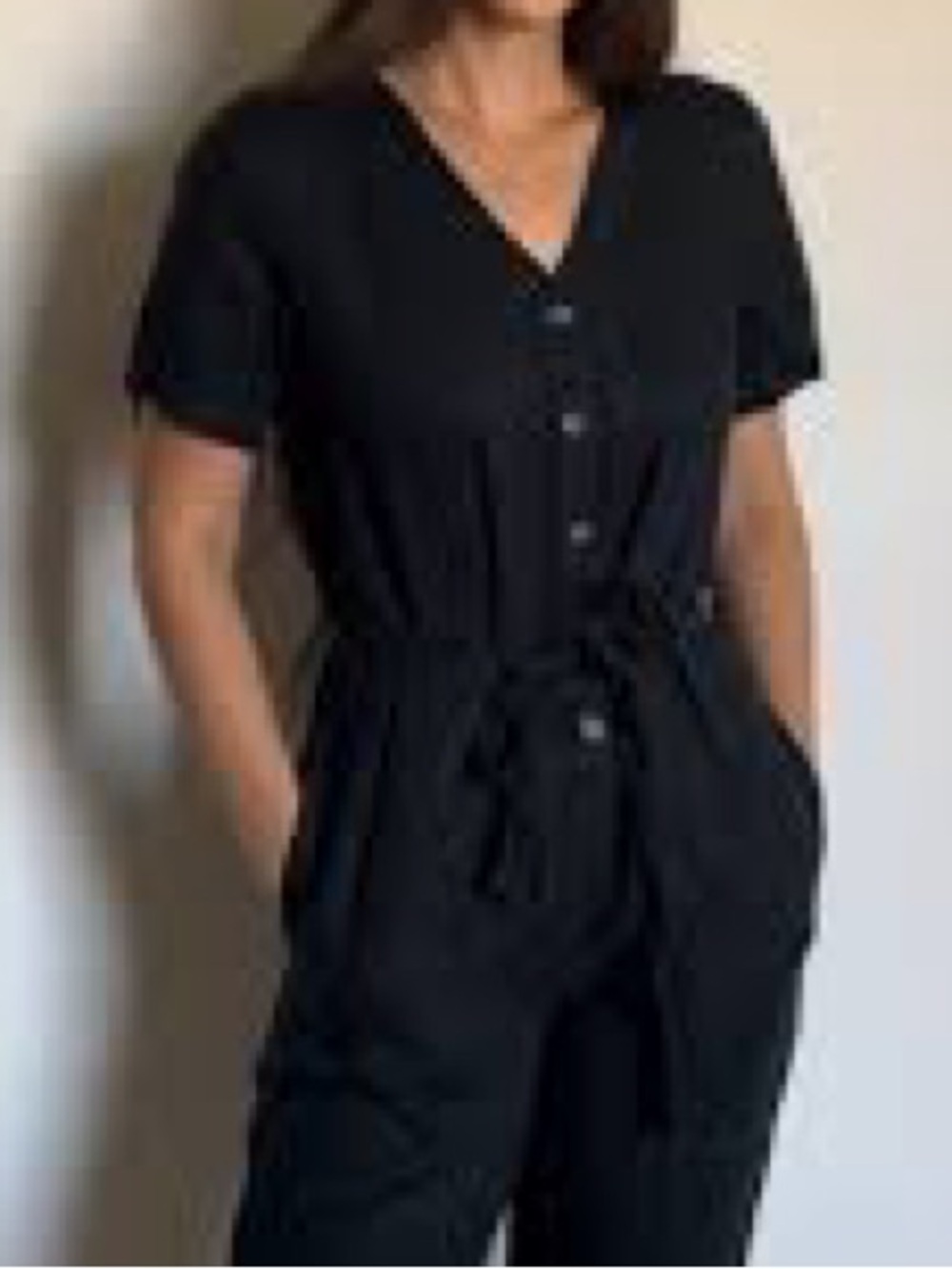 Everlane Jumpsuit Women 4 Black 100% Linen Utility Band Collar Workwear Belted